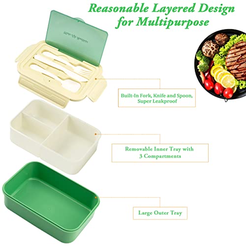Bibury Porta Pranzo, Lunch Box Prova di Perdite, Bento Box con 3 Scomparti e Posate(Forchetta e Cucchiaio), Portapranzo, Sicuri per Microonde e Lavastoviglie - Blu