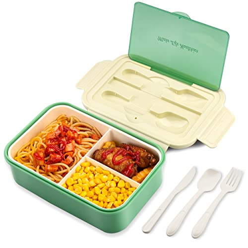 Bibury Porta Pranzo, Lunch Box Prova di Perdite, Bento Box con 3 Scomparti e Posate(Forchetta e Cucchiaio), Portapranzo, Sicuri per Microonde e Lavastoviglie - Blu