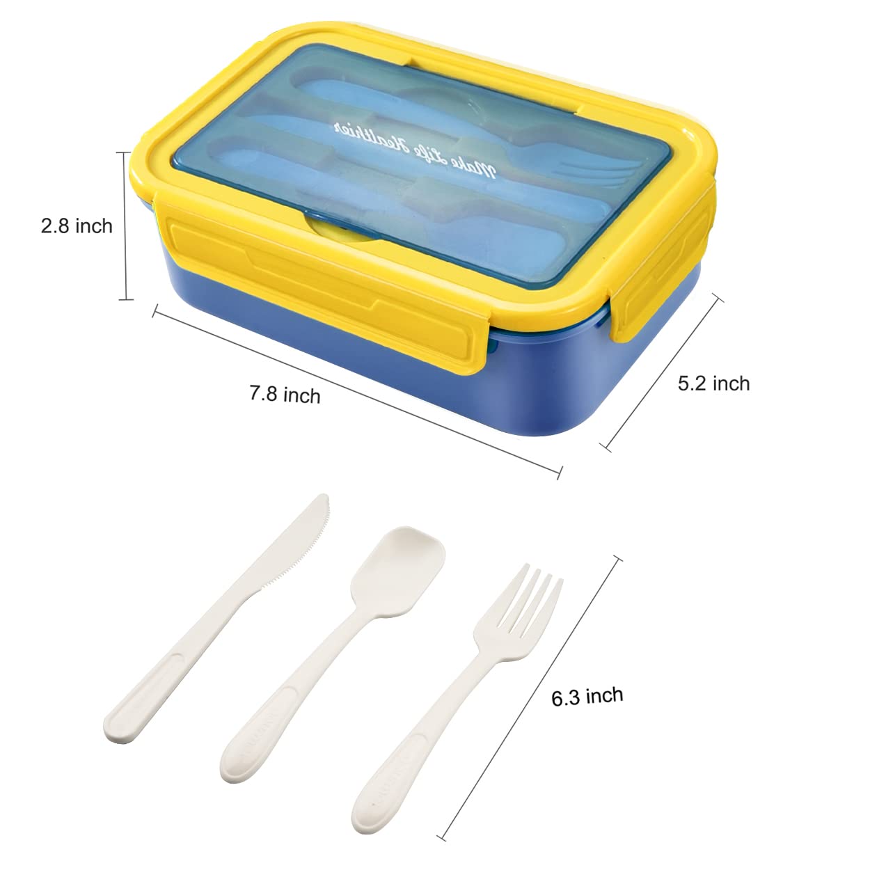 Bibury Porta Pranzo, Lunch Box Prova di Perdite, Bento Box con 3 Scomparti e Posate(Forchetta e Cucchiaio), Portapranzo, Sicuri per Microonde e Lavastoviglie - Blu