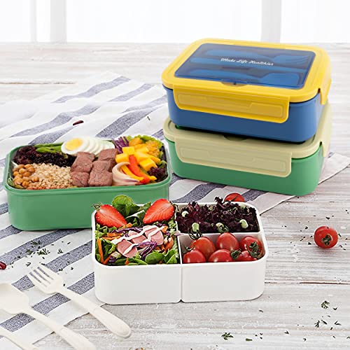 Bibury Porta Pranzo, Lunch Box Prova di Perdite, Bento Box con 3 Scomparti e Posate(Forchetta e Cucchiaio), Portapranzo, Sicuri per Microonde e Lavastoviglie - Blu