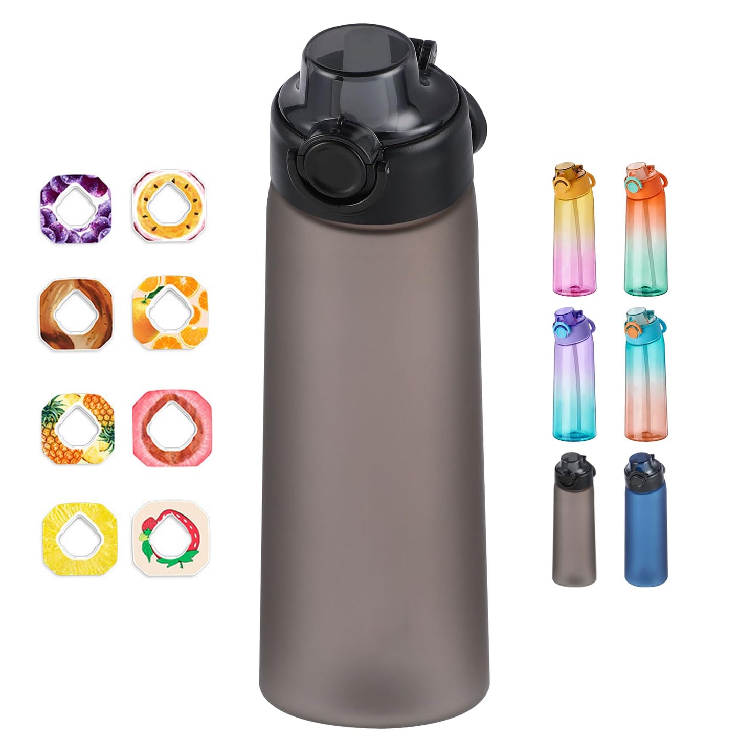 DPZO, Borraccia Air Gourde Up da 900 ml, per sport, con cannuccia, con 8 capsule aromatizzate, borraccia in tritan per l’allenamento (viola-blu sfumato)
