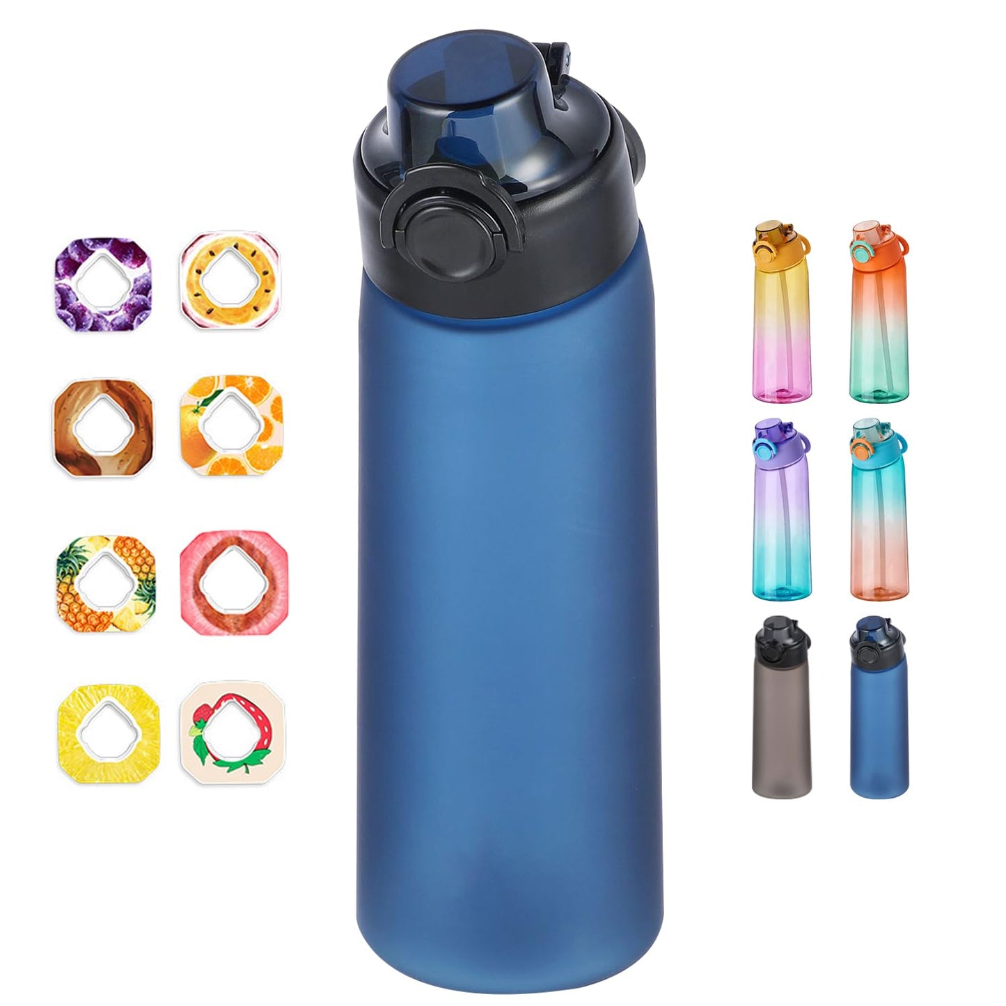 DPZO, Borraccia Air Gourde Up da 900 ml, per sport, con cannuccia, con 8 capsule aromatizzate, borraccia in tritan per l’allenamento (viola-blu sfumato)