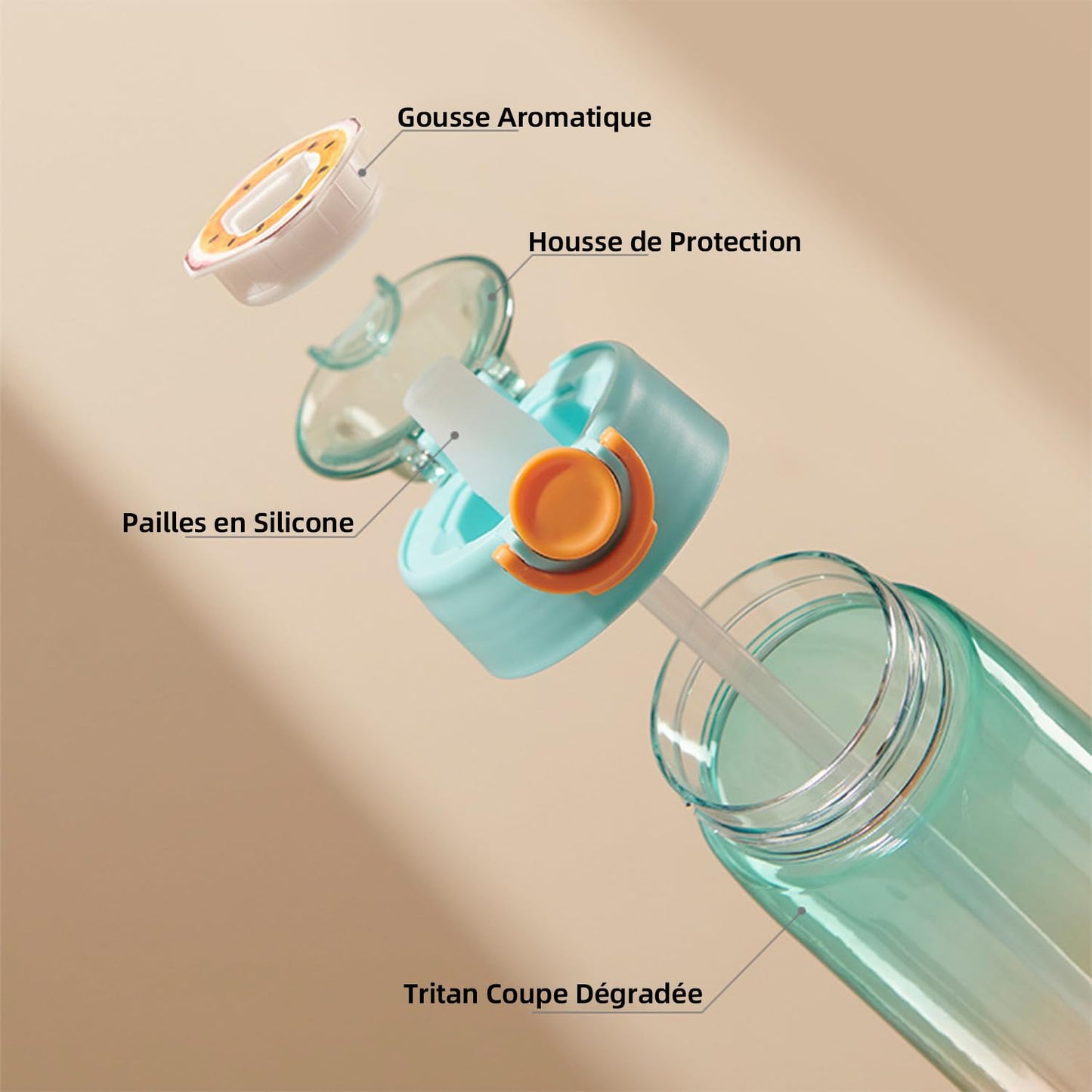 DPZO, Borraccia Air Gourde Up da 900 ml, per sport, con cannuccia, con 8 capsule aromatizzate, borraccia in tritan per l’allenamento (viola-blu sfumato)
