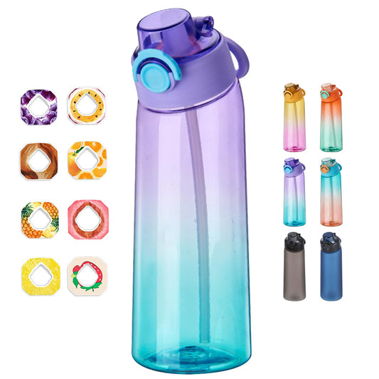 DPZO, Borraccia Air Gourde Up da 900 ml, per sport, con cannuccia, con 8 capsule aromatizzate, borraccia in tritan per l’allenamento (viola-blu sfumato)