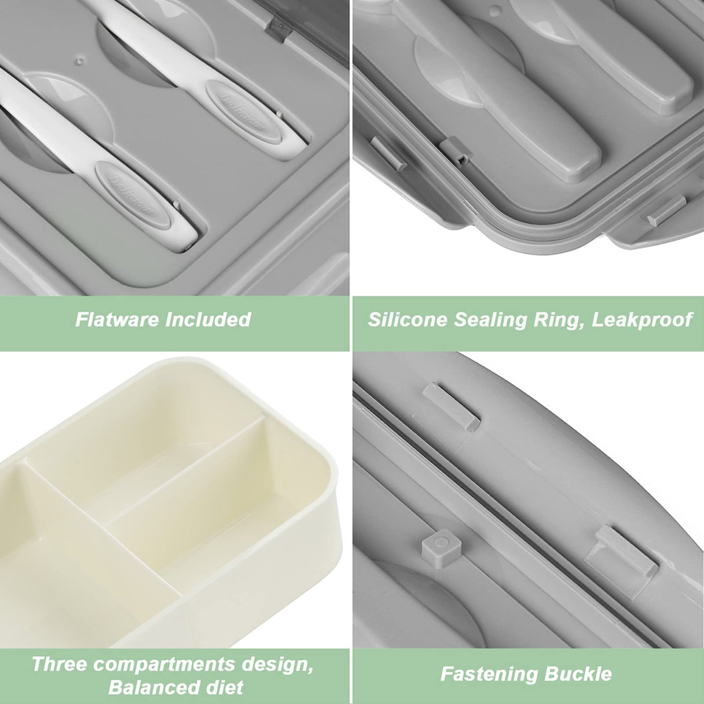 Bibury Porta Pranzo, Lunch Box Prova di Perdite, Bento Box con 3 Scomparti e Posate(Forchetta e Cucchiaio), Portapranzo, Sicuri per Microonde e Lavastoviglie - Blu