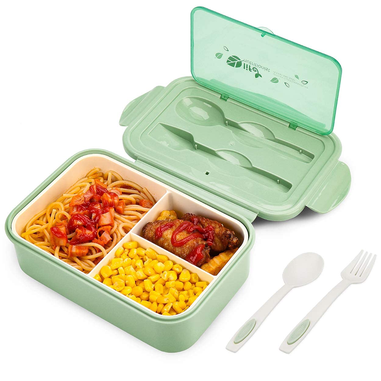 Bibury Porta Pranzo, Lunch Box Prova di Perdite, Bento Box con 3 Scomparti e Posate(Forchetta e Cucchiaio), Portapranzo, Sicuri per Microonde e Lavastoviglie - Blu