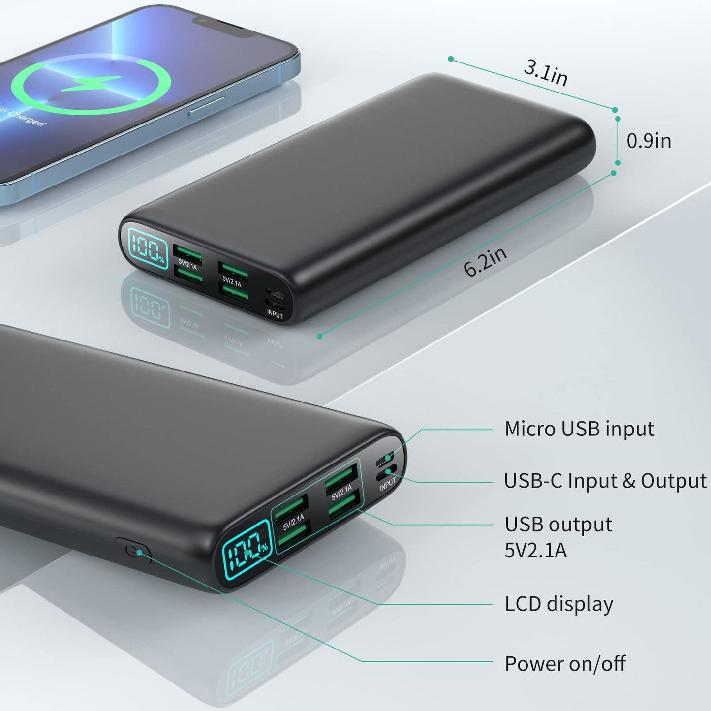 Trswyop Power Bank 27000mAh,[Unico 5 uscite & 0-100% LCD Display] Caricatore Portatile Ricarica Rapida PD 3.0A Powerbank USB C Batteria Esterna per iPhone 15 14 13 12 Pro Max Samsung S23 S22 Huawei