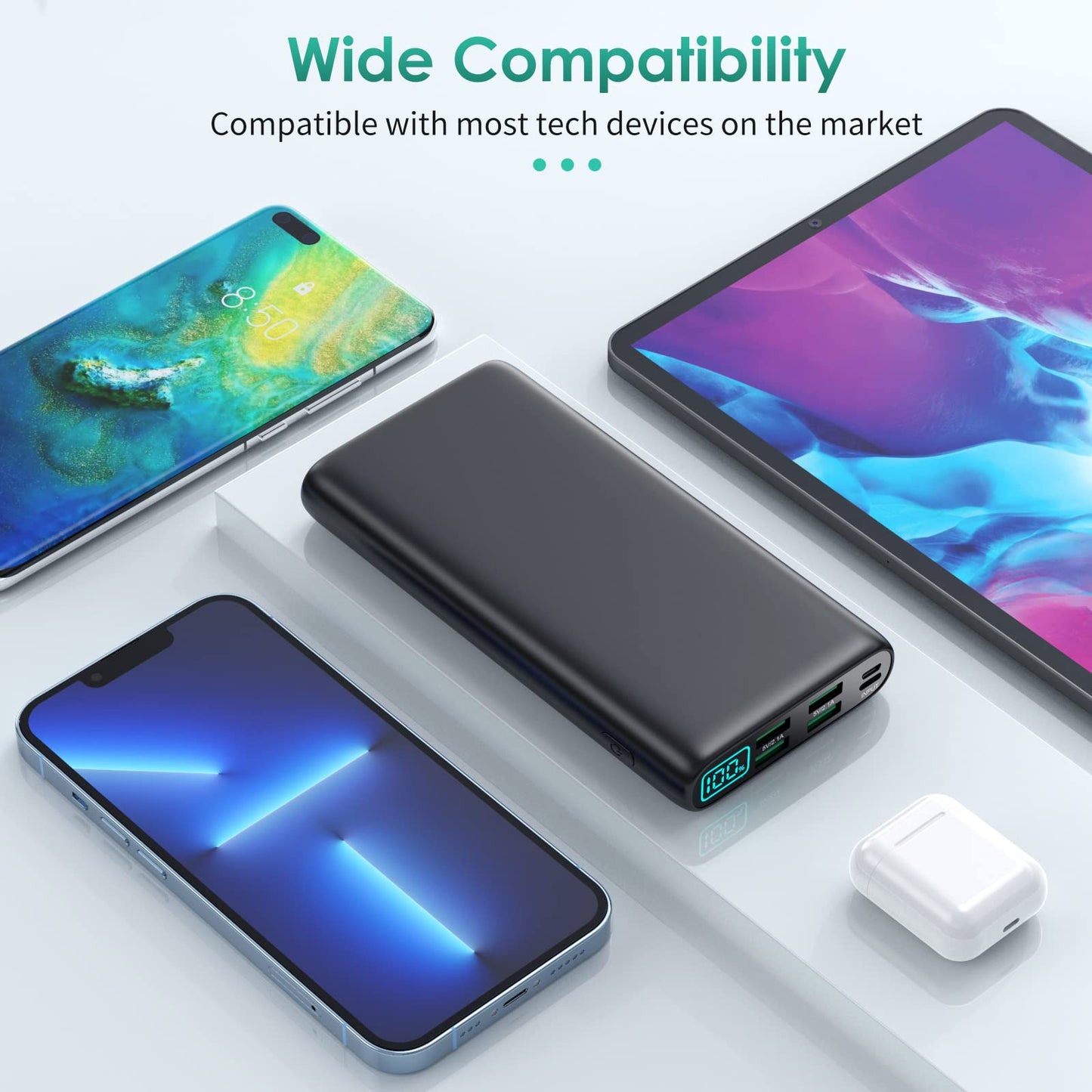 Trswyop Power Bank 27000mAh,[Unico 5 uscite & 0-100% LCD Display] Caricatore Portatile Ricarica Rapida PD 3.0A Powerbank USB C Batteria Esterna per iPhone 15 14 13 12 Pro Max Samsung S23 S22 Huawei