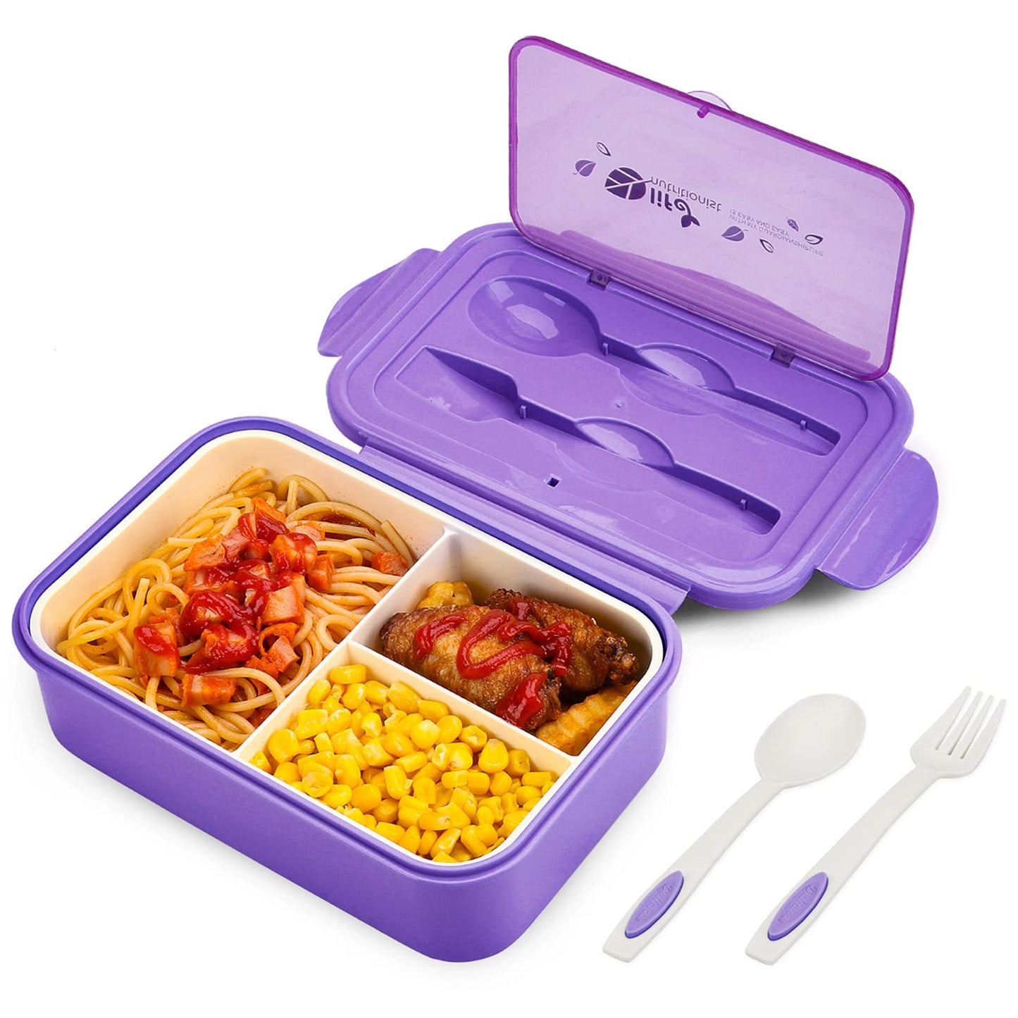 Bibury Porta Pranzo, Lunch Box Prova di Perdite, Bento Box con 3 Scomparti e Posate(Forchetta e Cucchiaio), Portapranzo, Sicuri per Microonde e Lavastoviglie - Blu