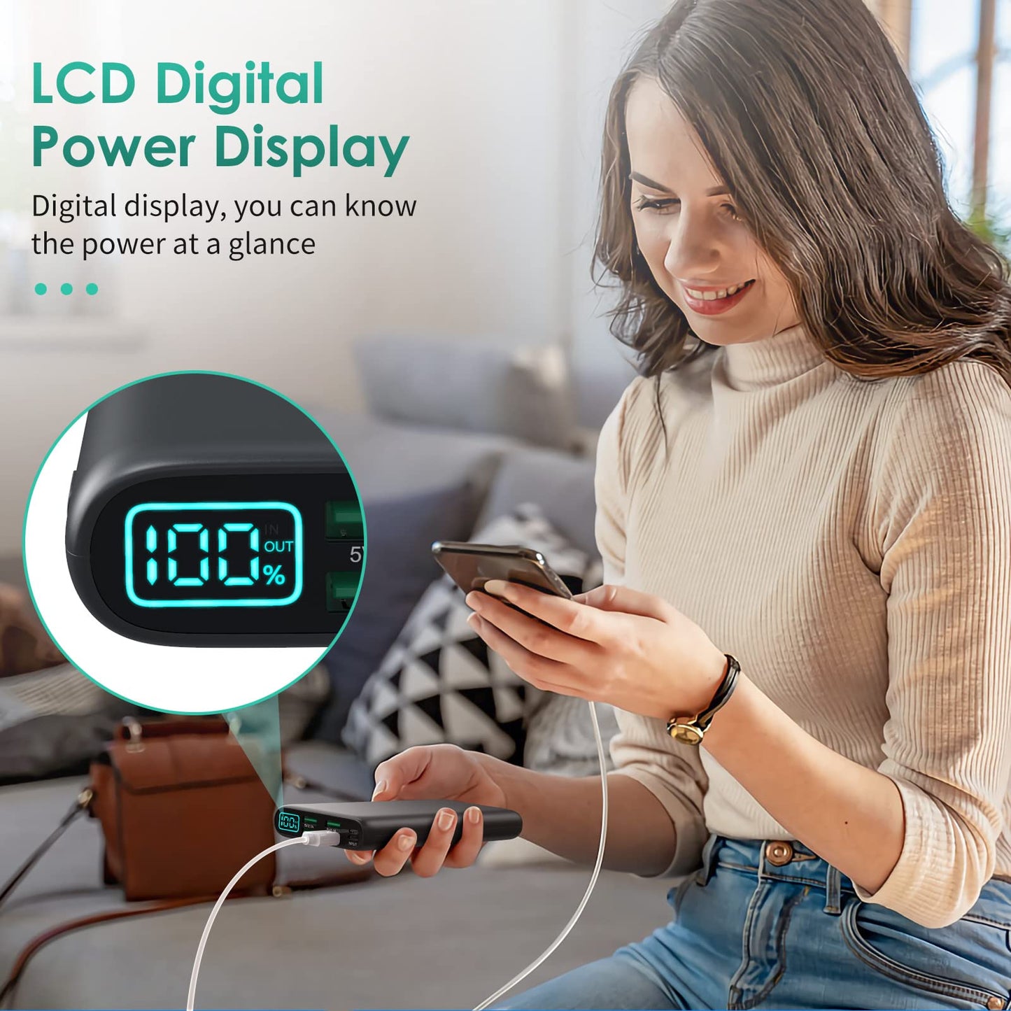 Trswyop Power Bank 27000mAh,[Unico 5 uscite & 0-100% LCD Display] Caricatore Portatile Ricarica Rapida PD 3.0A Powerbank USB C Batteria Esterna per iPhone 15 14 13 12 Pro Max Samsung S23 S22 Huawei