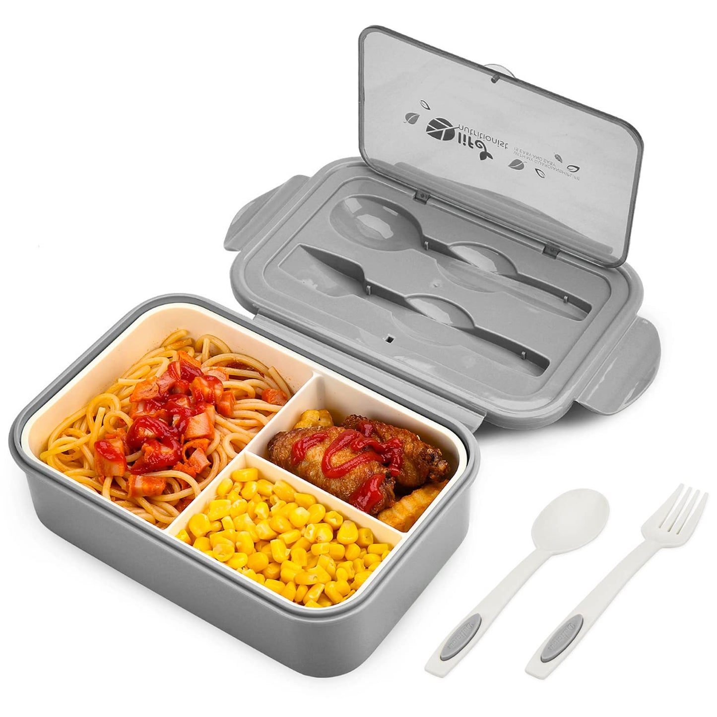 Bibury Porta Pranzo, Lunch Box Prova di Perdite, Bento Box con 3 Scomparti e Posate(Forchetta e Cucchiaio), Portapranzo, Sicuri per Microonde e Lavastoviglie - Blu