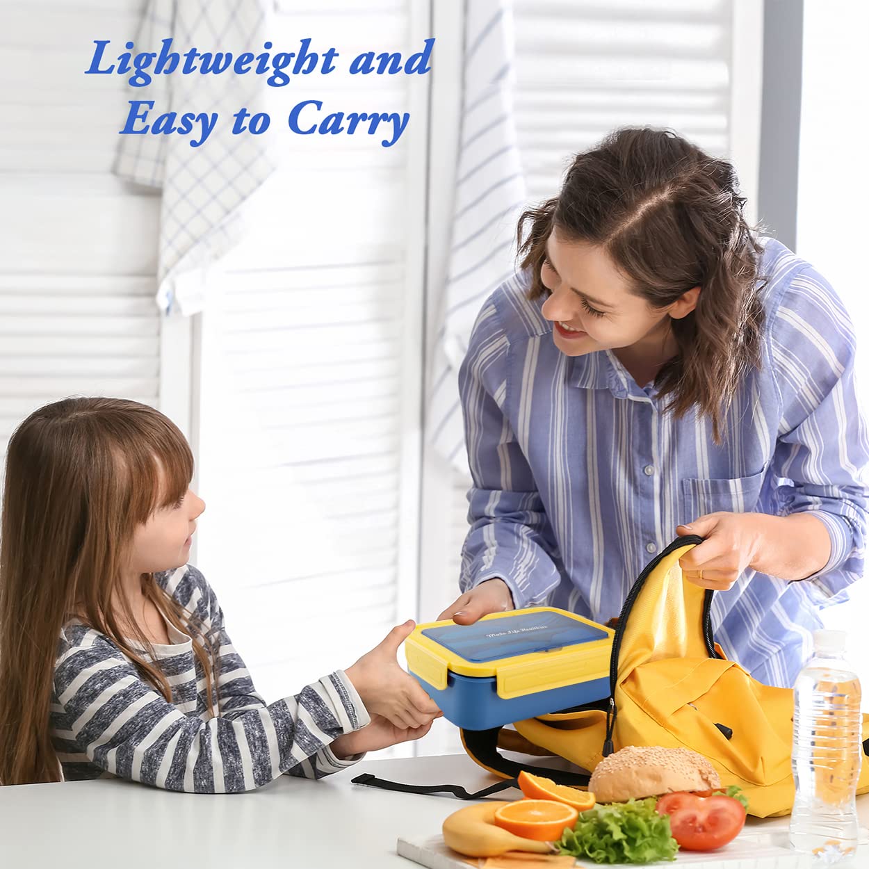 Bibury Porta Pranzo, Lunch Box Prova di Perdite, Bento Box con 3 Scomparti e Posate(Forchetta e Cucchiaio), Portapranzo, Sicuri per Microonde e Lavastoviglie - Blu