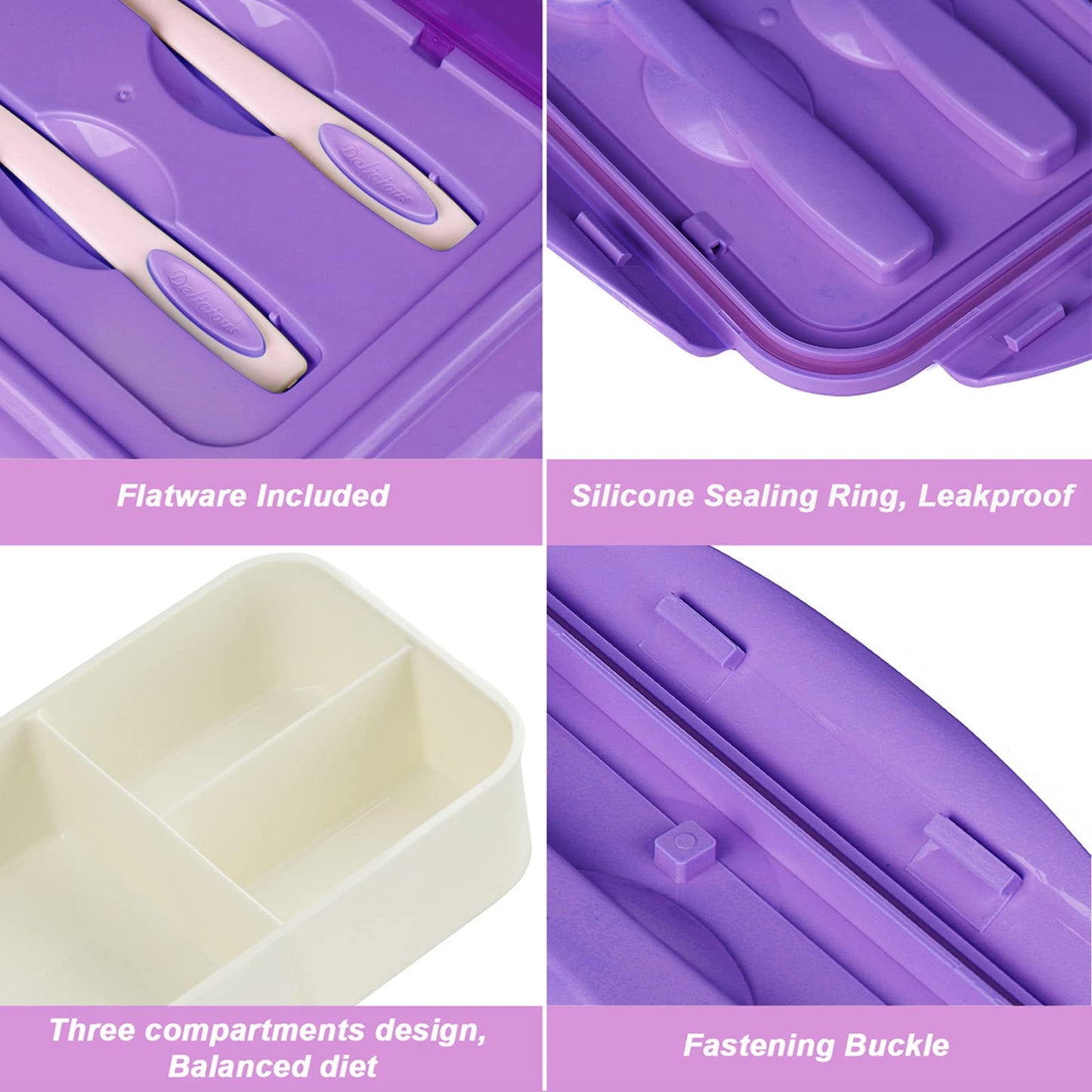 Bibury Porta Pranzo, Lunch Box Prova di Perdite, Bento Box con 3 Scomparti e Posate(Forchetta e Cucchiaio), Portapranzo, Sicuri per Microonde e Lavastoviglie - Blu