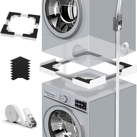 Kit universale per stacking per lavatrice e asciugatrice, accessorio per lavatrice/asciugatrice, con corda a cricchetto, colore bianco, accessorio per lavatrice per asciugatrice, misura regolabile