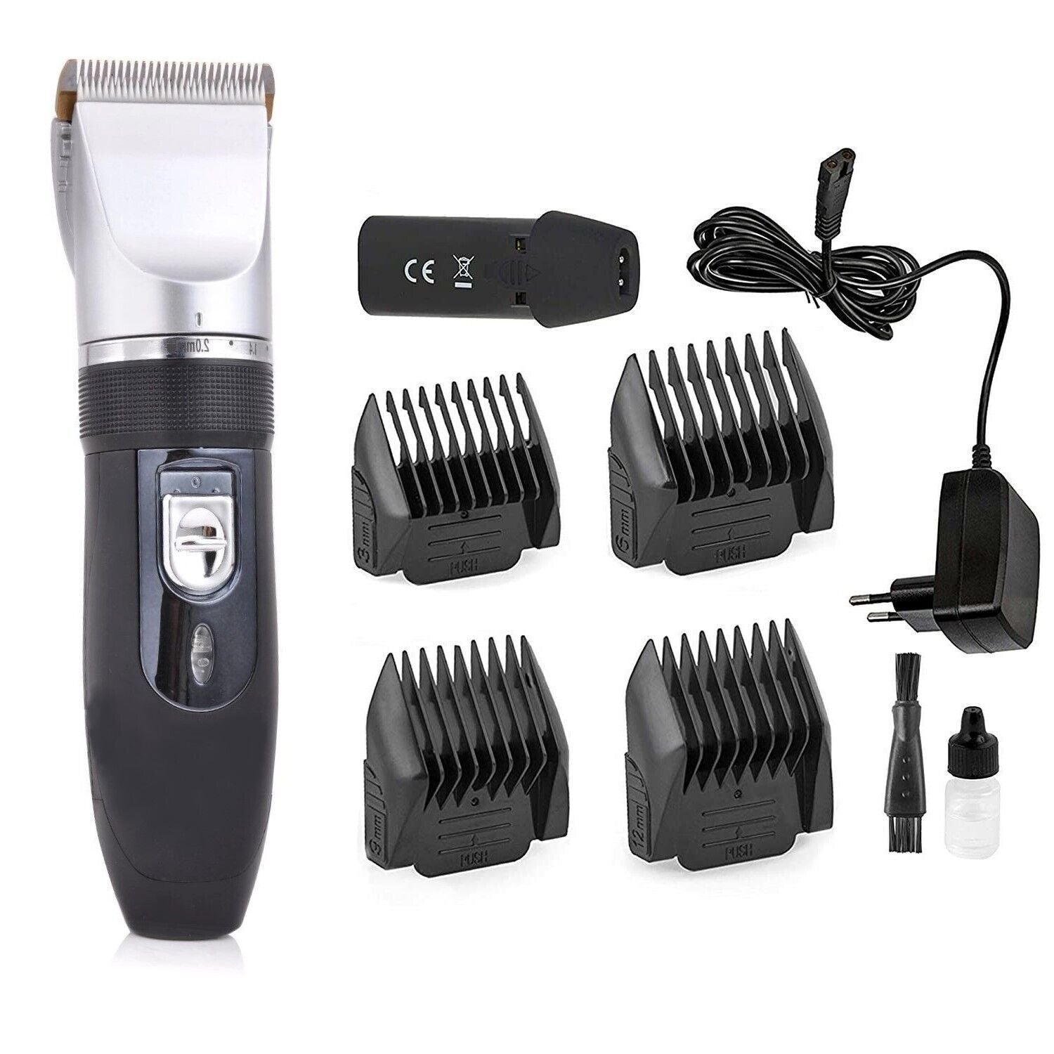 TAGLIA CAPELLI RASOIO BARBA 2 BATTERIE RICARICABILE LAMA CERAMICA RFC-208