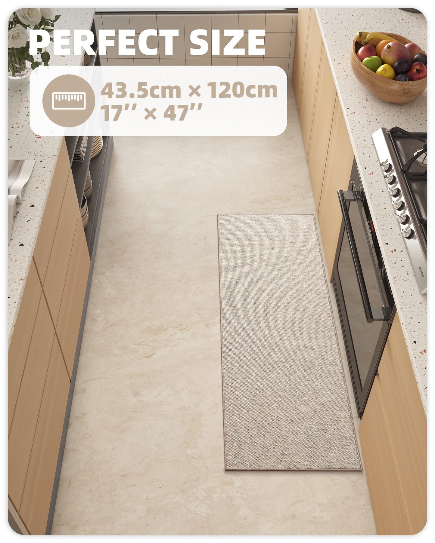 Color G Tappeto Cucina Antiscivolo Lavabile, Tappeti Cucina Tessuto, Passatoia Cucina Assorbente, Tappeto Runner Facile da Pulire, Tappeti per Cucina, Sala da Pranzo, Lavanderia (Beige, 43x120cm)