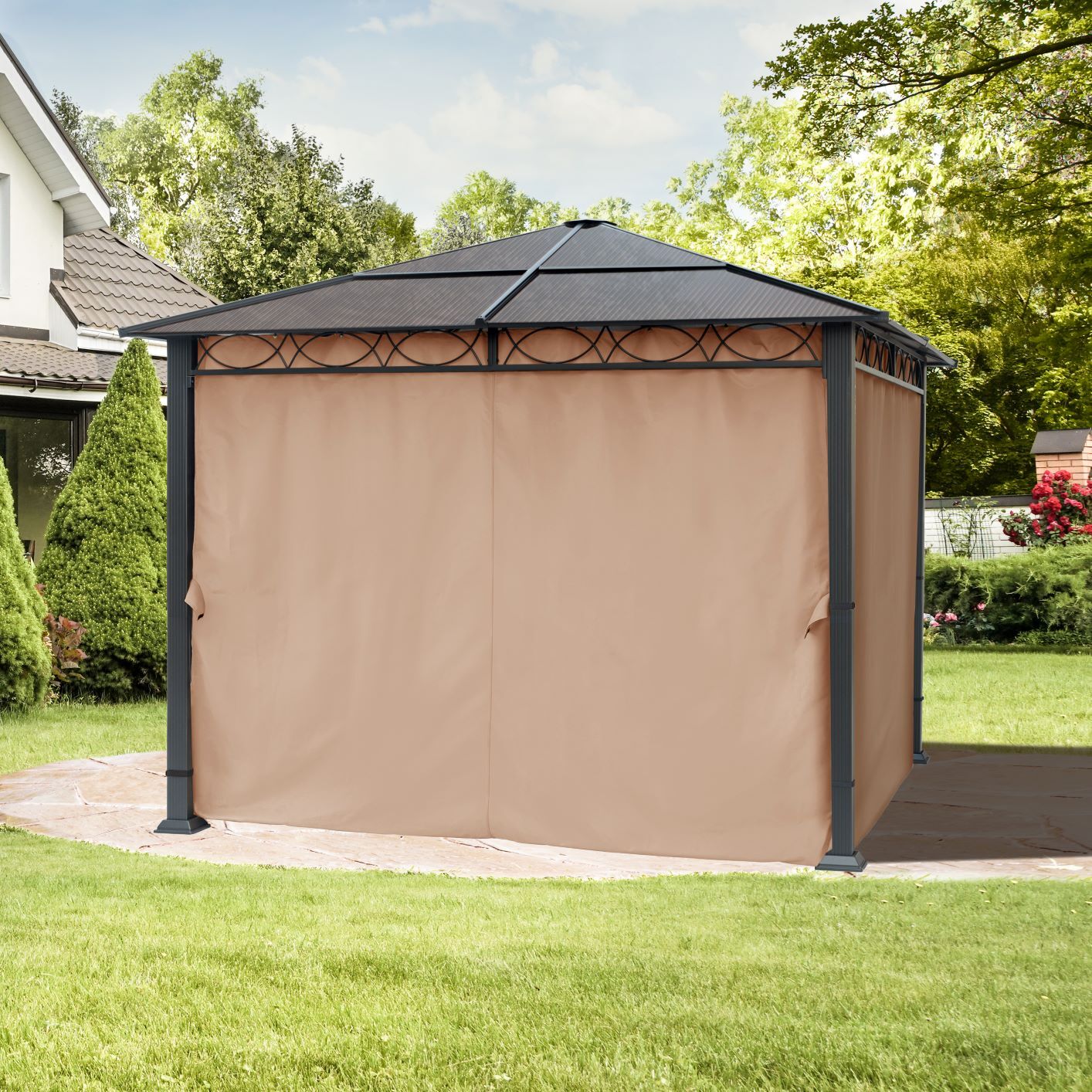 Gazebo da giardino in alluminio 3x3 m gazebo di lusso tetto rigido tetto fisso tenda per feste gazebo