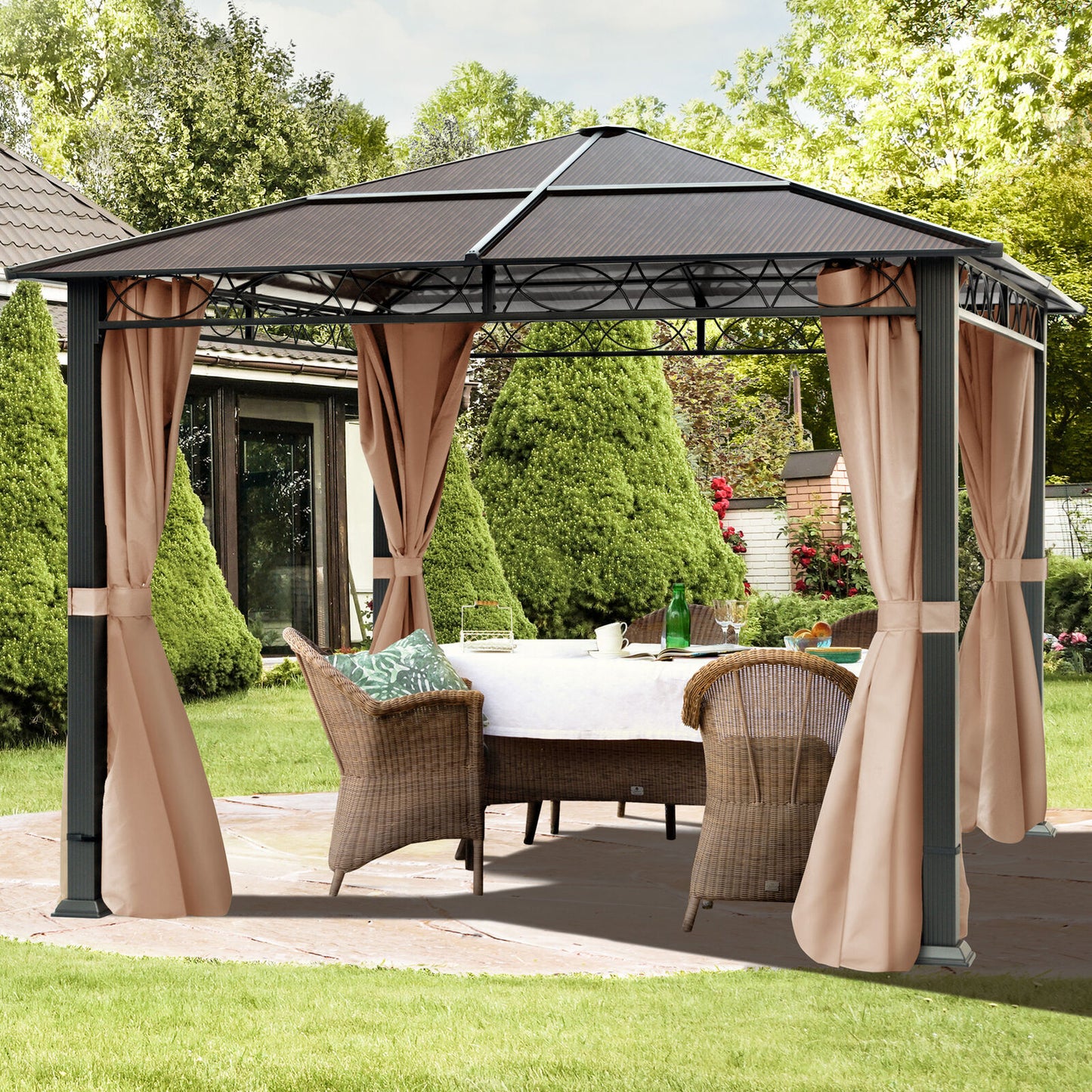 Gazebo da giardino in alluminio 3x3 m gazebo di lusso tetto rigido tetto fisso tenda per feste gazebo